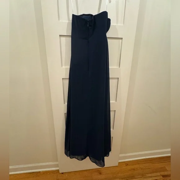 Azazie Wren Dark Navy A-Line Side Slit Chiffon Dress - Picture 12 of 13